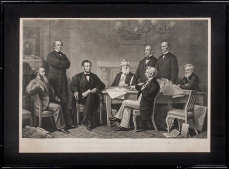 1866 Engraving Of Abraham Lincoln Reading The Emancipation Proclamation Framed (University Archives LOA) 